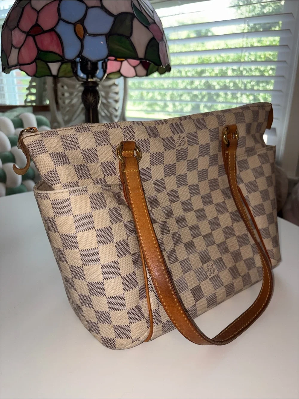 Louis Vuitton Damier Azur Canvas Shoulder Bag in Beige and Brown